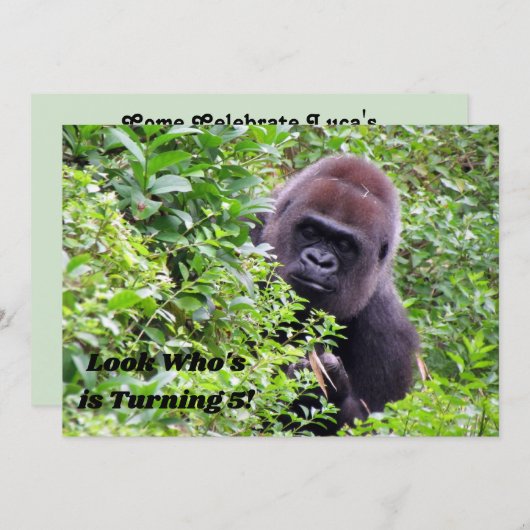 Peek-A-Boo Gorilla - uitnodiging van Birthday (Voorkant / Achterkant)