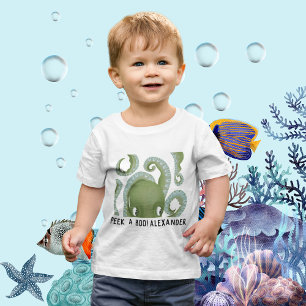 Peek A Boo Green Octopus Gepersonaliseerde naam T-
