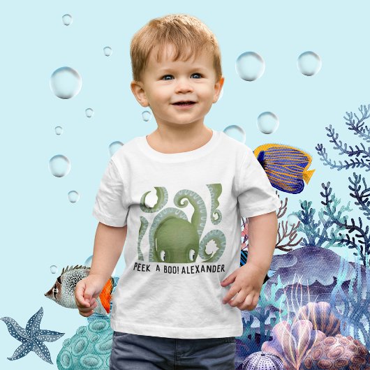 Peek A Boo Green Octopus Gepersonaliseerde naam T-