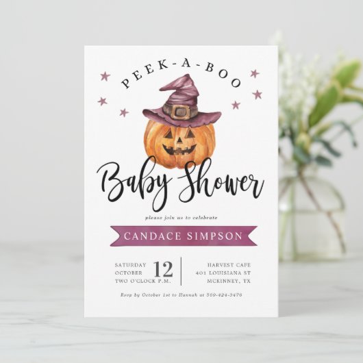 Peek A Boo Halloween Baby shower Kaart (Staand voorkant)