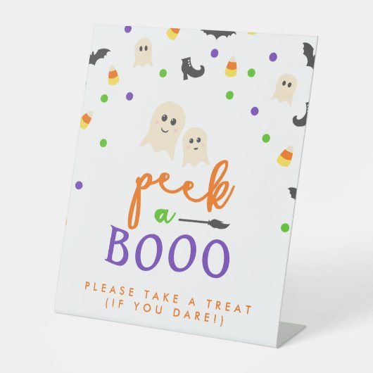 Peek a Boo Halloween Baby shower Reclamebord Met Voetstuk (Voorkant)