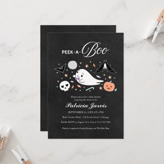 Peek-A-Boo Halloween Boy Baby shower Invitation Kaart (Voorkant / Achterkant in situ)