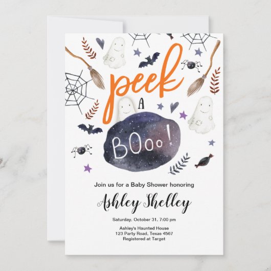 Peek a Boo Halloween Genderneutraal Baby shower Kaart (Voorkant)