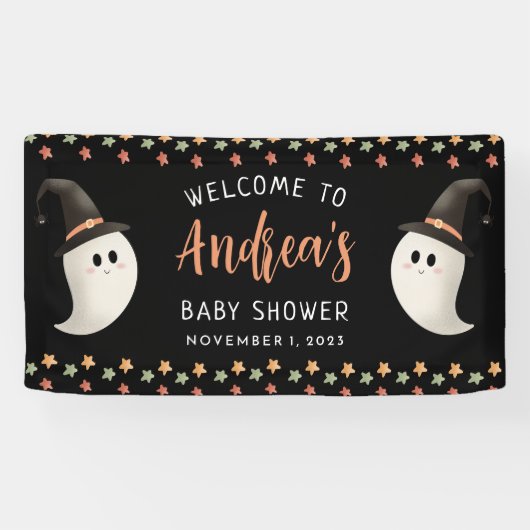 Peek a Boo Halloween Ghost Baby shower Welkom Spandoek (Horizontaal)