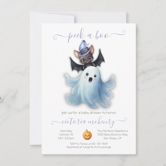 Peek a Boo Halloween Ghost & Bat Baby shower Kaart (Voorkant)