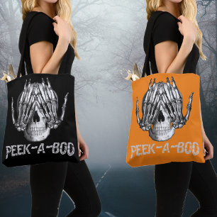 Peek A Boo Halloween Spooky Horror Skull Tote Bag