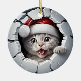 Peek-a-boo Kitten Kerstmis Keramisch Ornament