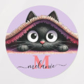 Peek-a-Boo Kitten Script Naam Monogram Meisjes Labels (Design 2)