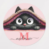 Peek-a-Boo Kitten Script Naam Monogram Meisjes Labels (Design 1)
