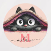 Peek-a-Boo Kitten Script Naam Monogram Meisjes Labels (Design 2)
