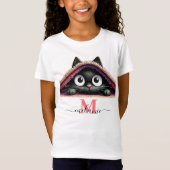 Peek-a-Boo Kitten Script Naam Monogram Meisjes T-shirt (Voorkant)