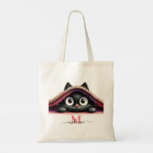 Peek-a-Boo Kitten Script Naam Monogram Meisjes Tote Bag (Achterkant)