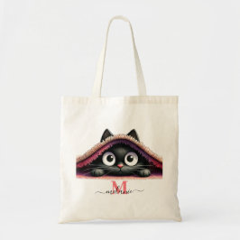 Peek-a-Boo Kitten Script Naam Monogram Meisjes Tote Bag