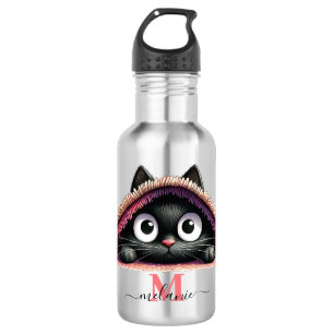Peek-a-Boo Kitten Script Naam Monogram Meisjes Waterfles