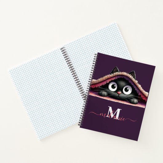 Peek-a-Boo Kitten Script Naam Monogram Notitieboek (Binnen)