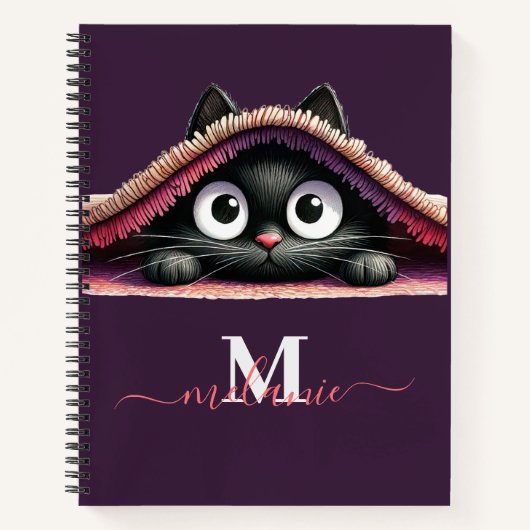Peek-a-Boo Kitten Script Naam Monogram Notitieboek (Voorkant)
