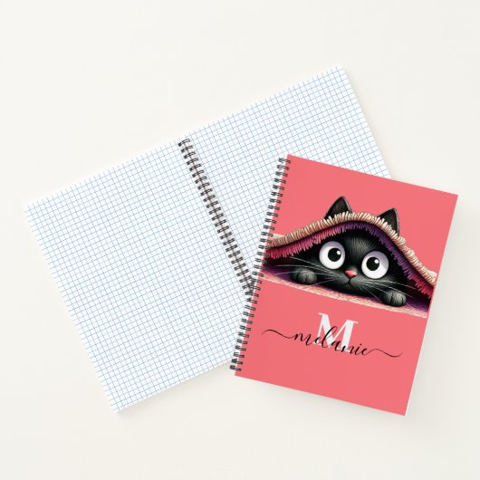 Peek-a-Boo Kitten Script Naam Monogram Notitieboek (Binnen)