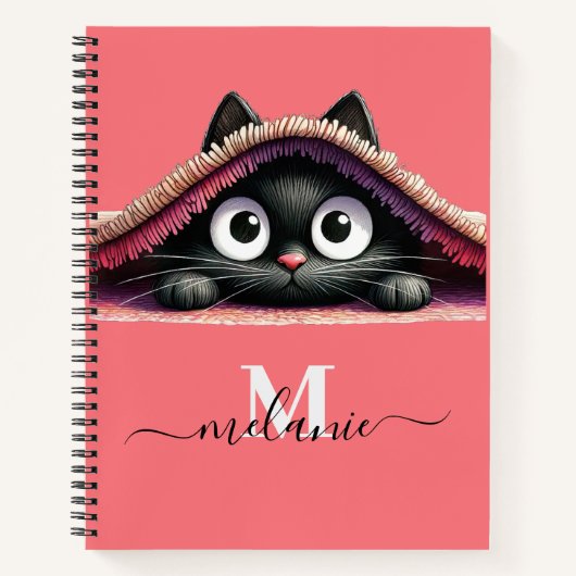 Peek-a-Boo Kitten Script Naam Monogram Notitieboek (Voorkant)