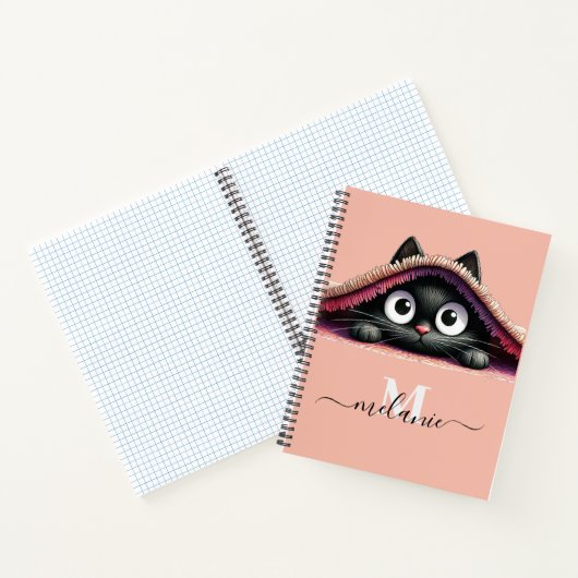 Peek-a-Boo Kitten Script Naam Monogram Notitieboek (Binnen)