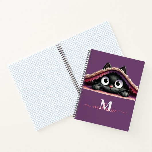 Peek-a-Boo Kitten Script Naam Monogram Notitieboek (Binnen)