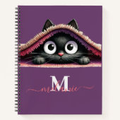 Peek-a-Boo Kitten Script Naam Monogram Notitieboek (Voorkant)