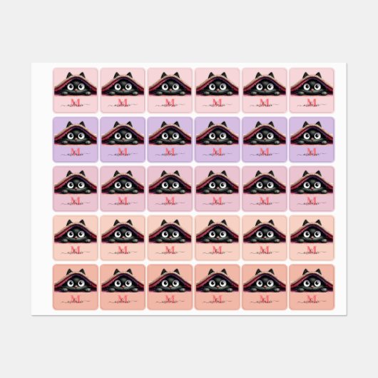 Peek-a-Boo Kitten Script Name Monogram Girls' Labels (Vel)