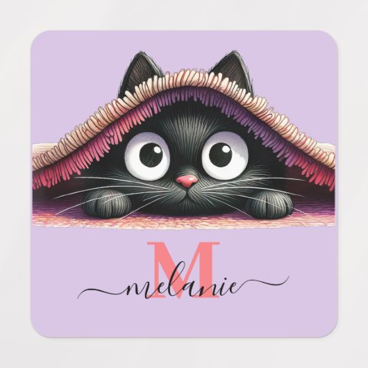 Peek-a-Boo Kitten Script Name Monogram Girls' Labels (Design 2)