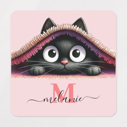 Peek-a-Boo Kitten Script Name Monogram Girls' Labels (Design 1)