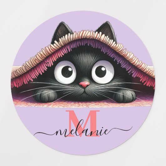 Peek-a-Boo Kitten Script Name Monogram Girls'  Labels (Design 2)