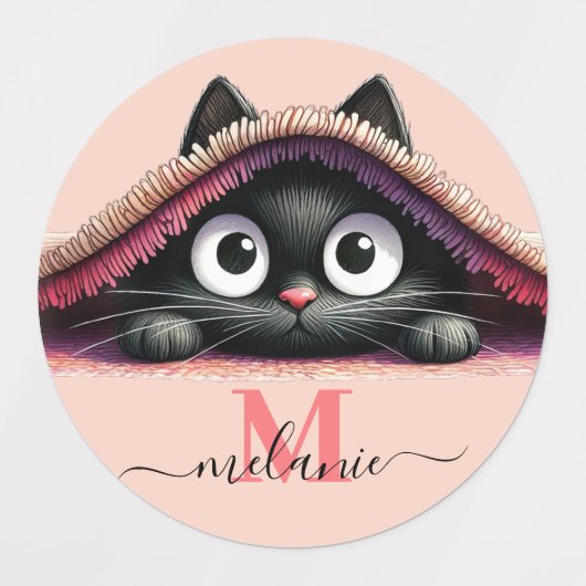 Peek-a-Boo Kitten Script Name Monogram Girls'  Labels (Design 2)