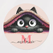 Peek-a-Boo Kitten Script Name Monogram Girls'  Labels (Design 1)