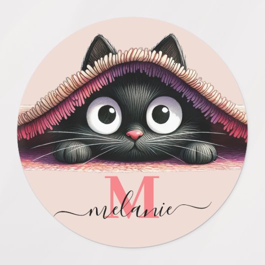 Peek-a-Boo Kitten Script Name Monogram Girls' Labels (Design 1)