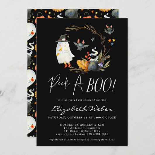 Peek-A-Boo | Little Ghost Halloween Baby shower Kaart (Voorkant / Achterkant)