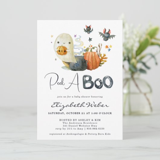 Peek-A-Boo | Little Ghost Halloween Baby shower Kaart (Staand voorkant)