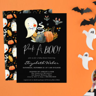 Peek-A-Boo Little Ghost Halloween Baby shower Kaart