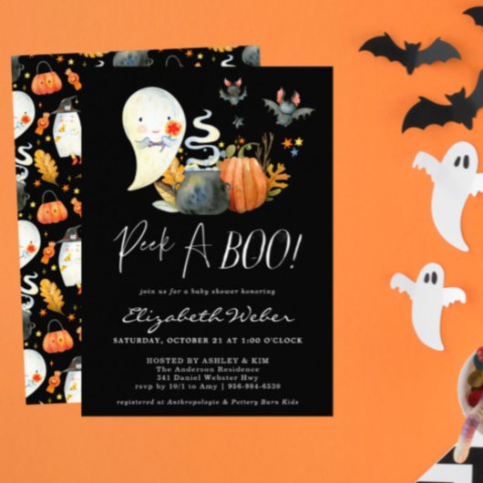 Peek-A-Boo | Little Ghost Halloween Baby shower Kaart