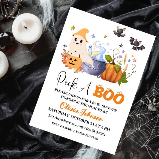 Peek-A-Boo | Little Ghost Halloween Baby shower Kaart
