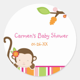 Peek A Boo Meisje Aap Baby Shower Favor Sticker