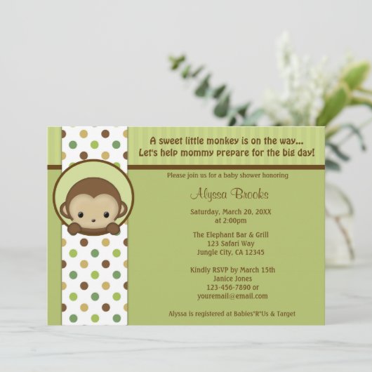 Peek-a-Boo Mod Monkey Baby shower nodigt MPPv4 uit Kaart (Staand voorkant)