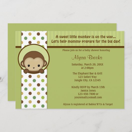 Peek-a-Boo Mod Monkey Baby shower nodigt MPPv4 uit Kaart (Voorkant / Achterkant)
