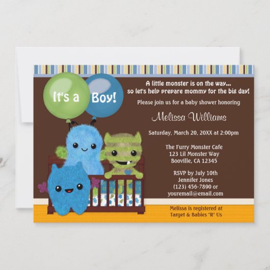 Peek a Boo MONSTERS Baby shower uitnodigingsjongen Kaart (Voorkant)
