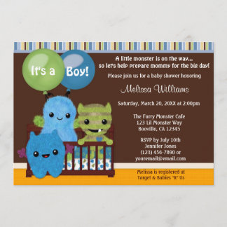 Peek a Boo MONSTERS Baby shower uitnodigingsjongen Kaart