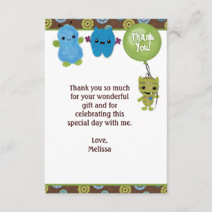 Peek a Boo MONSTERS Dank u 3,5 "x5" PABC (PLAT) Bedankkaart