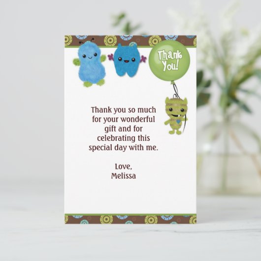 Peek a Boo MONSTERS Dank u 3,5 "x5" PABC (PLAT) Bedankkaart (Staand voorkant)