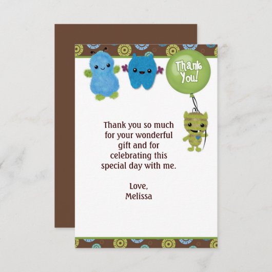 Peek a Boo MONSTERS Dank u 3,5 "x5" PABC (PLAT) Bedankkaart (Voorkant / Achterkant)