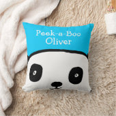 Peek-a-Boo Panda Persoonlijke naam blauw Kussen (Deken)