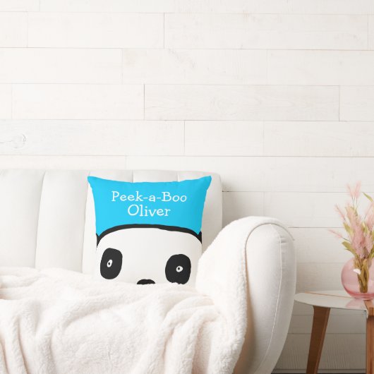 Peek-a-Boo Panda Persoonlijke naam blauw Kussen (Bank)