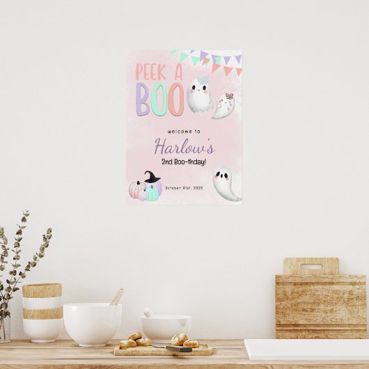 Peek a Boo Pastel Halloween Verjaardag Welkom Poster (Keuken)