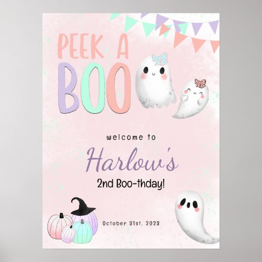 Peek a Boo Pastel Halloween Verjaardag Welkom Poster (Voorkant)
