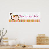 Peek A Boo Pink Girl Monkey Baby shower Banner Poster (Keuken)